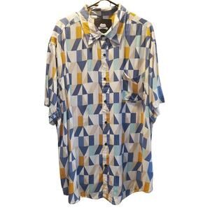 Winston Button Up Shirt Men 3XL Geo‎ Print Short  Sleeve Pocket Collar Rayon